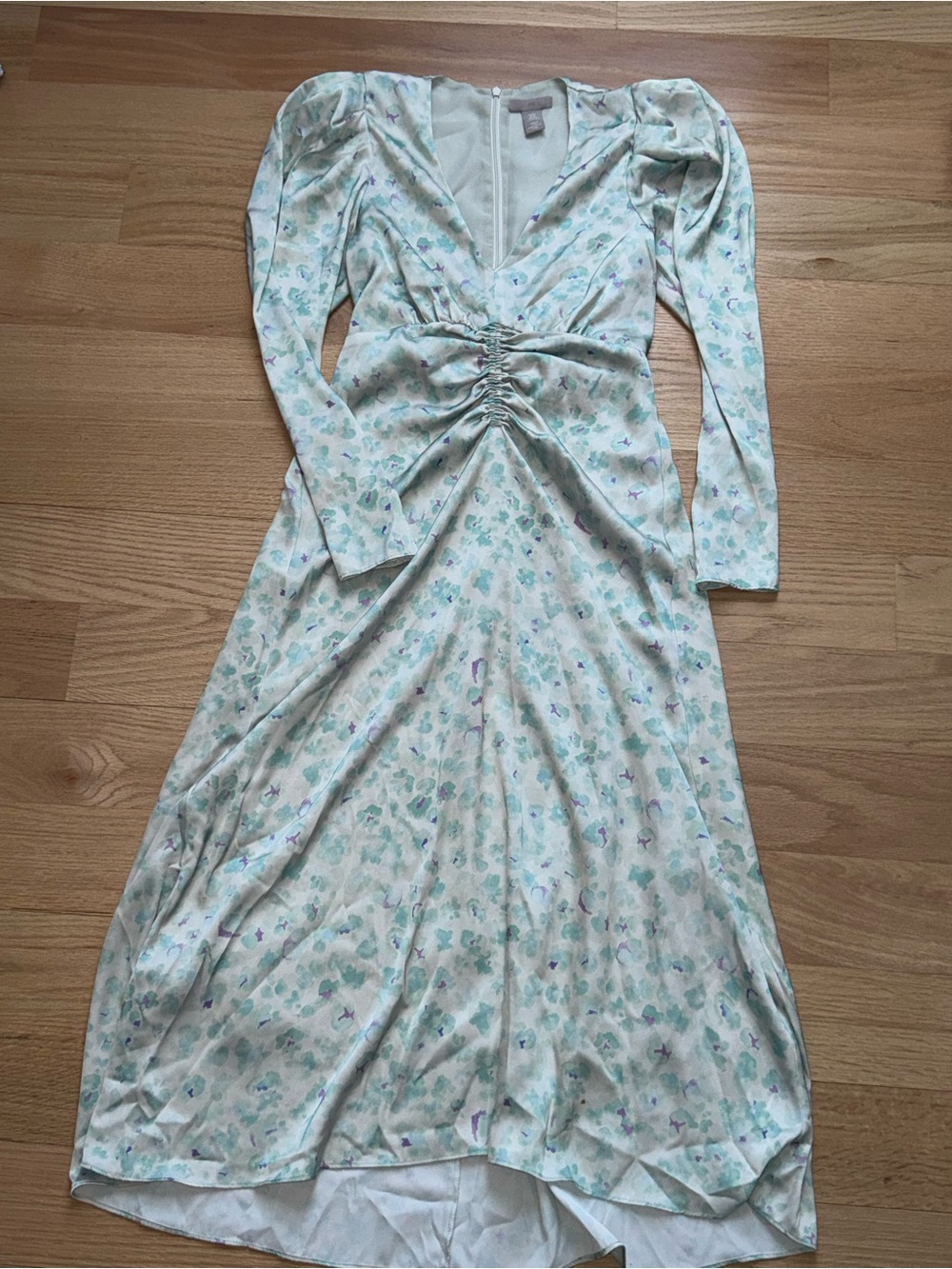 Ruched V-Neck Maxi Dress in Light Mint Floral